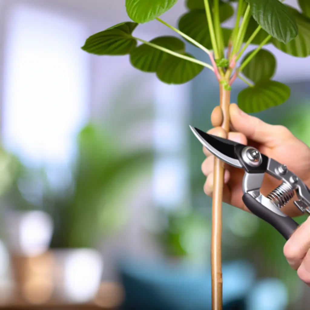 Dłonie przycinające roślinę ostrymi sekatorami