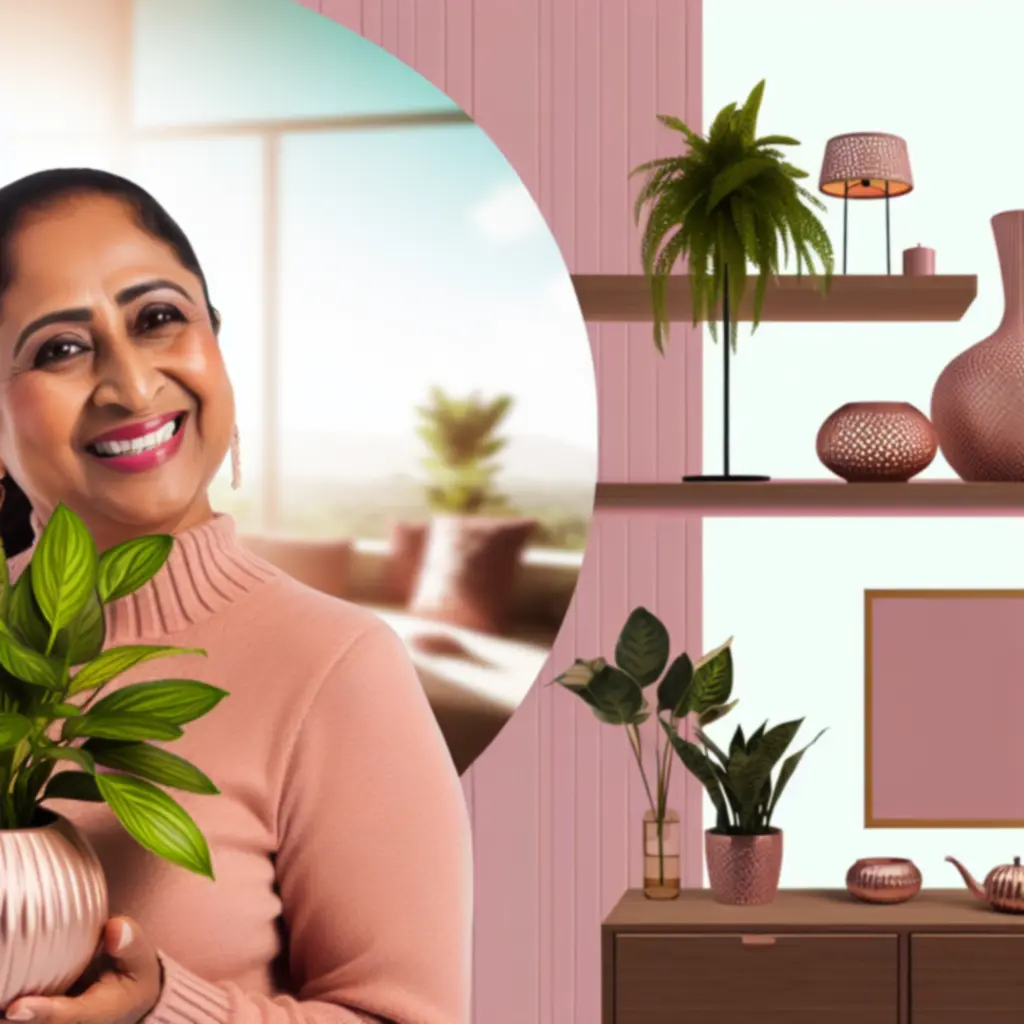 Zestaw roślin domowych ułożonych w harmonijną kompozycję na półce